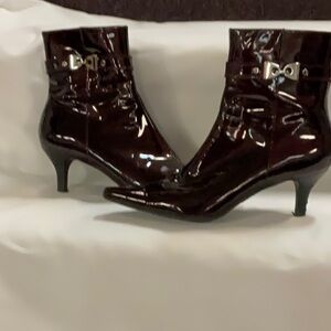 Anne Klein Burgundy Short Boots Leather upper.,with zipper on side .